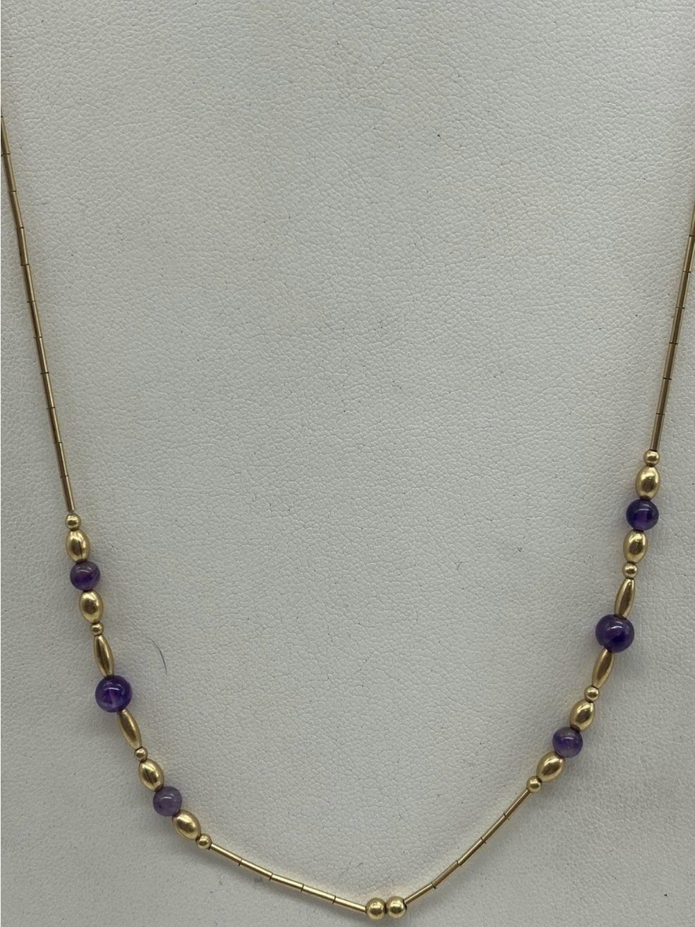 Gold-Tone Necklace with Purple Bead Accents